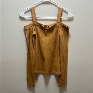 Aero Tan Ribbed Long Sleeve Blouse